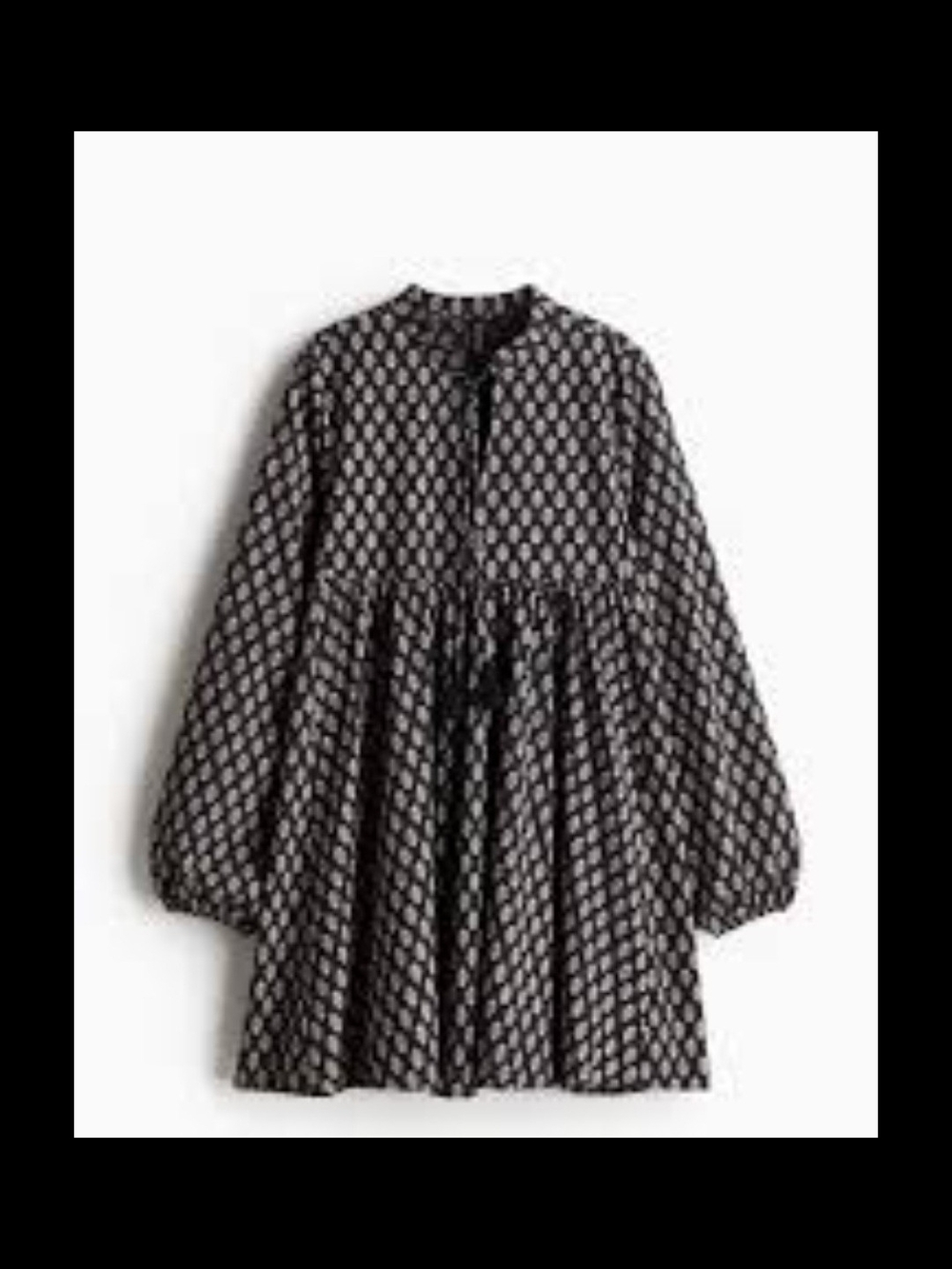 H&M Dark Blue/Black and White Patterned Long Sleeve Dress